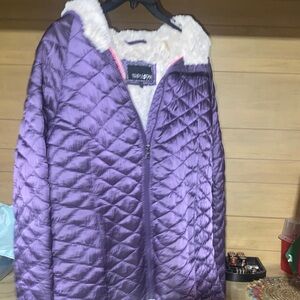 Triple Star Purple Quilted Jacket with Faux Fur Lining. the inside/ buttery soft